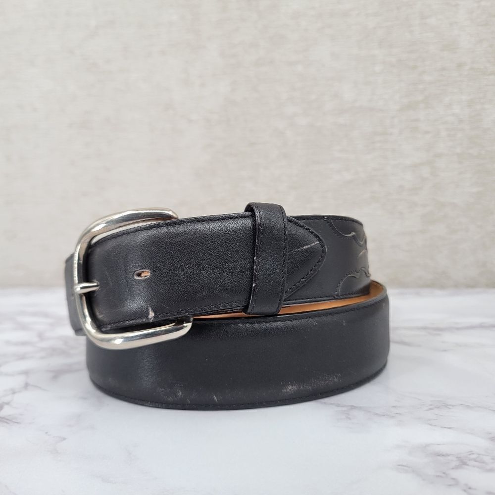 Leegin Men's Black Leather Belt Top Hand Western Silver Toned Buckle